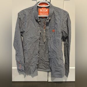 Superdry Dark Blue and White Checkered Casual Button Down Shirt
